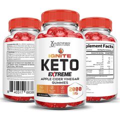 Justified Laboratories Ignite Keto Gummies with pomegranate beet juice, colorful and appealing.