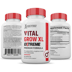 Justified Laboratories Vital Grow XL Extreme nutrition facts label emphasizing essential nutrients