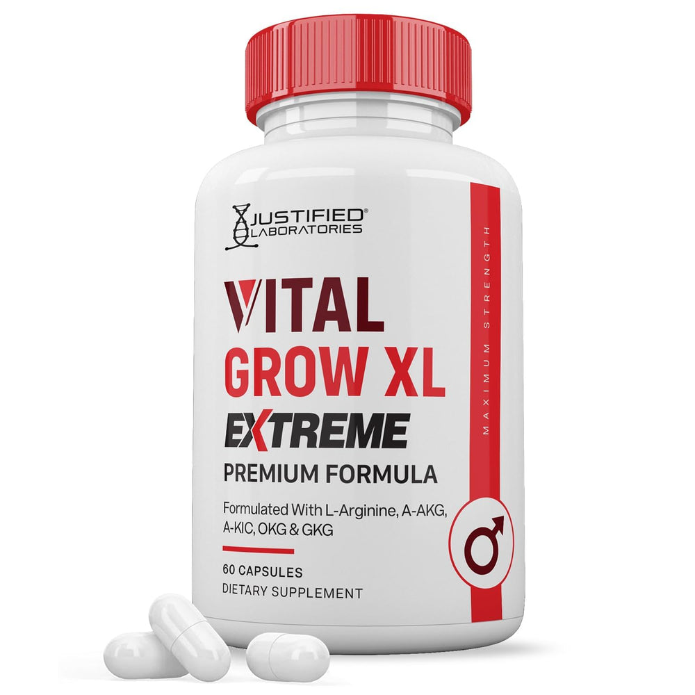 Justified Laboratories Vital Grow XL Extreme bottle ready for daily wellness use.
