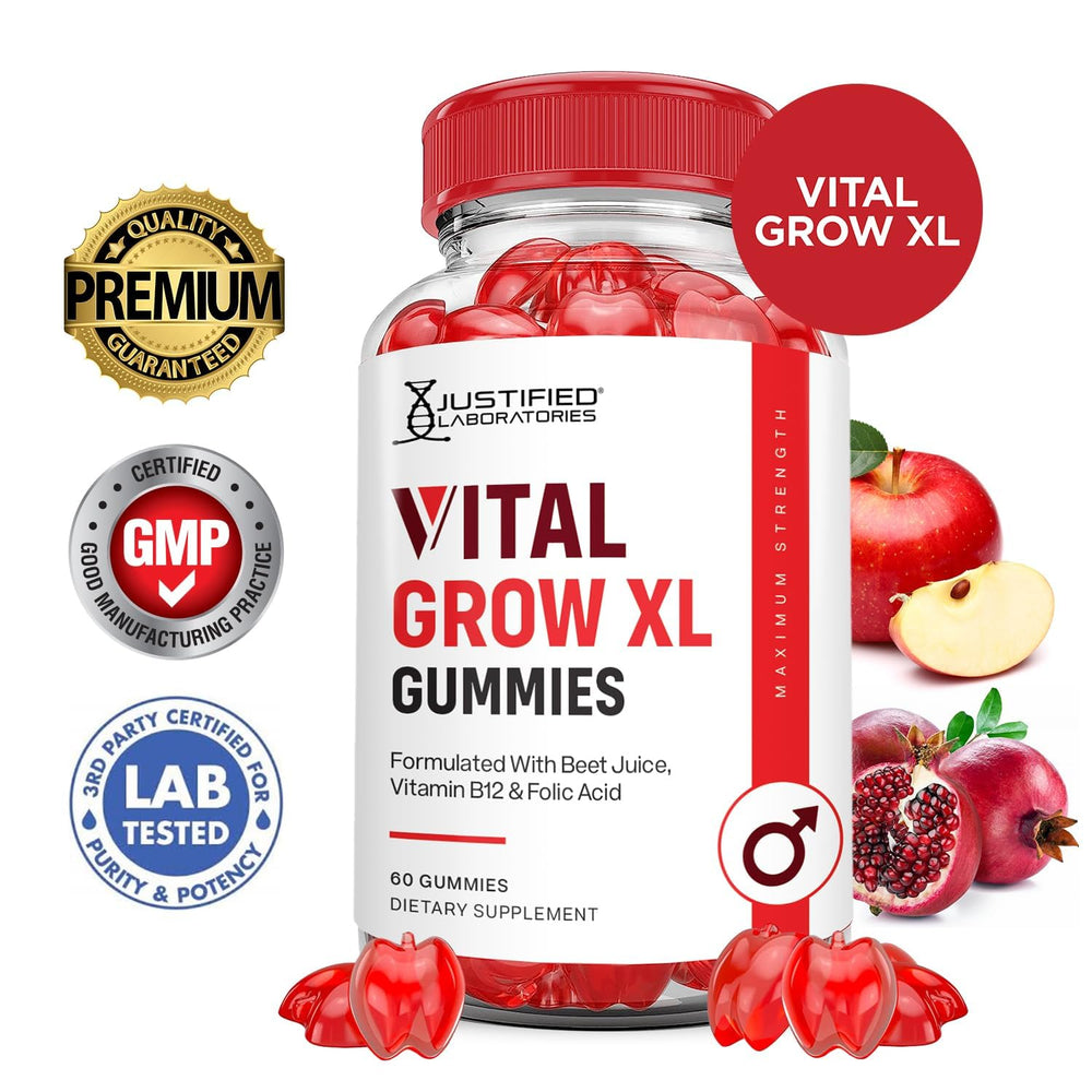 Justified Laboratories Vital Grow XL gummies closeup shows chewy texture and flavor