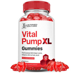 Justified Laboratories Vital Pump XL bottle top view for convenient daily gummies.