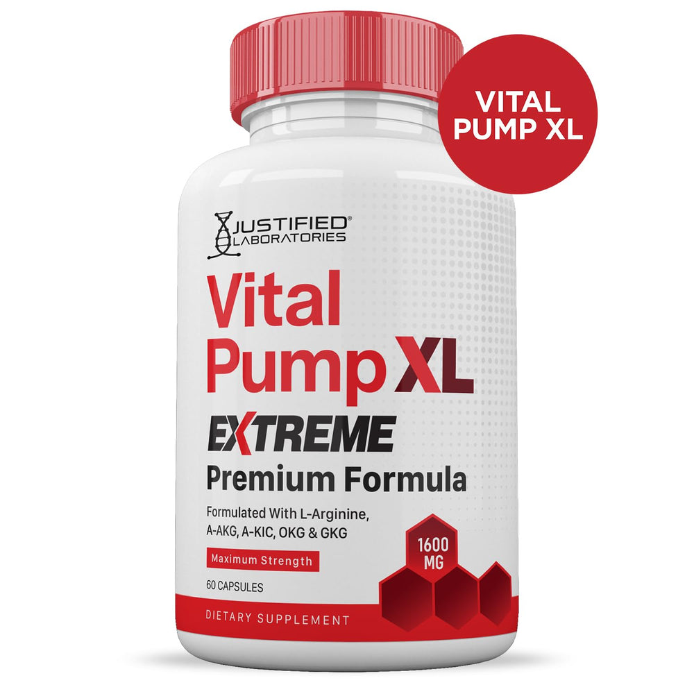 Justified Laboratories Vital Pump XL Extreme label detail highlights premium formula.