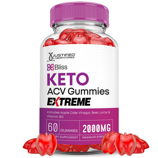 Justified Laboratories Bliss Keto ACV Gummies bottle front; convenient daily wellness support.