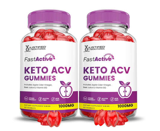 Justified Laboratories Fast Active Keto ACV Gummies 2-pack on a clean surface, convenient daily bite