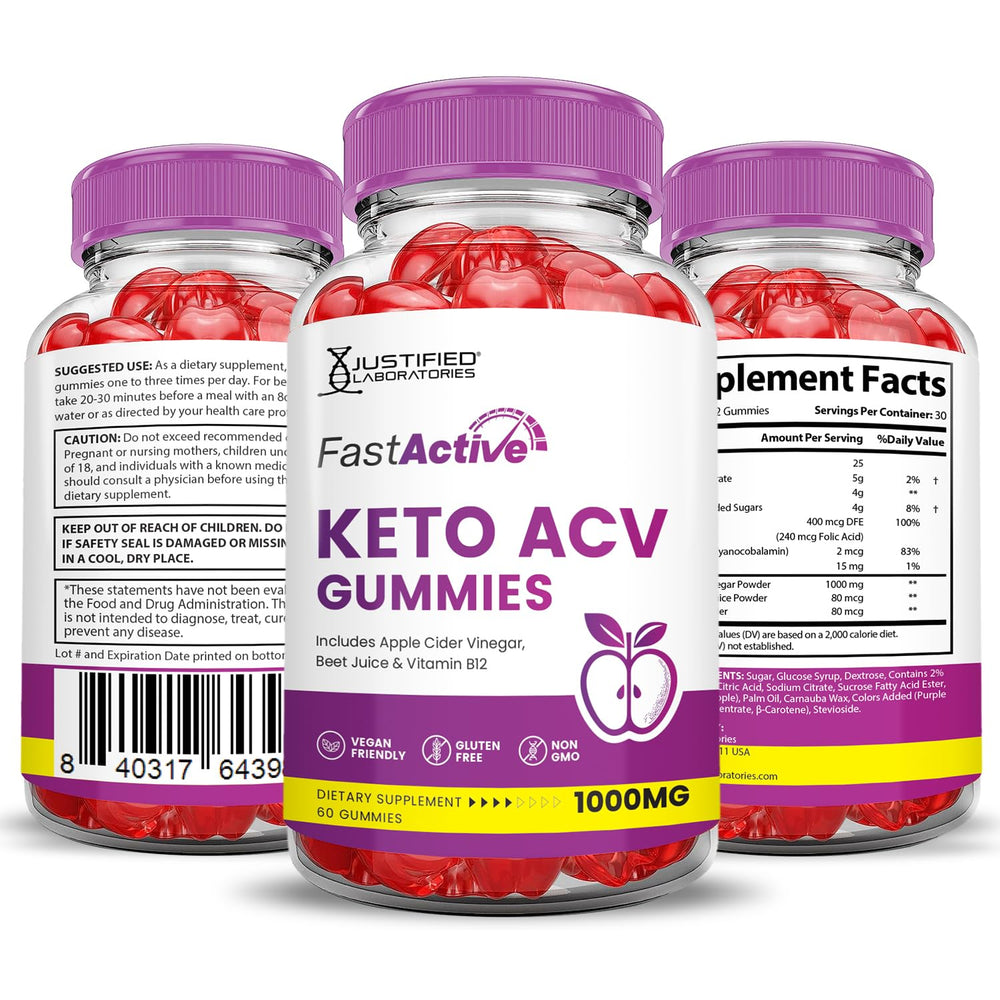 Justified Laboratories Fast Active Keto ACV Gummies close-up revealing flavorful bite and 1000mg ACV