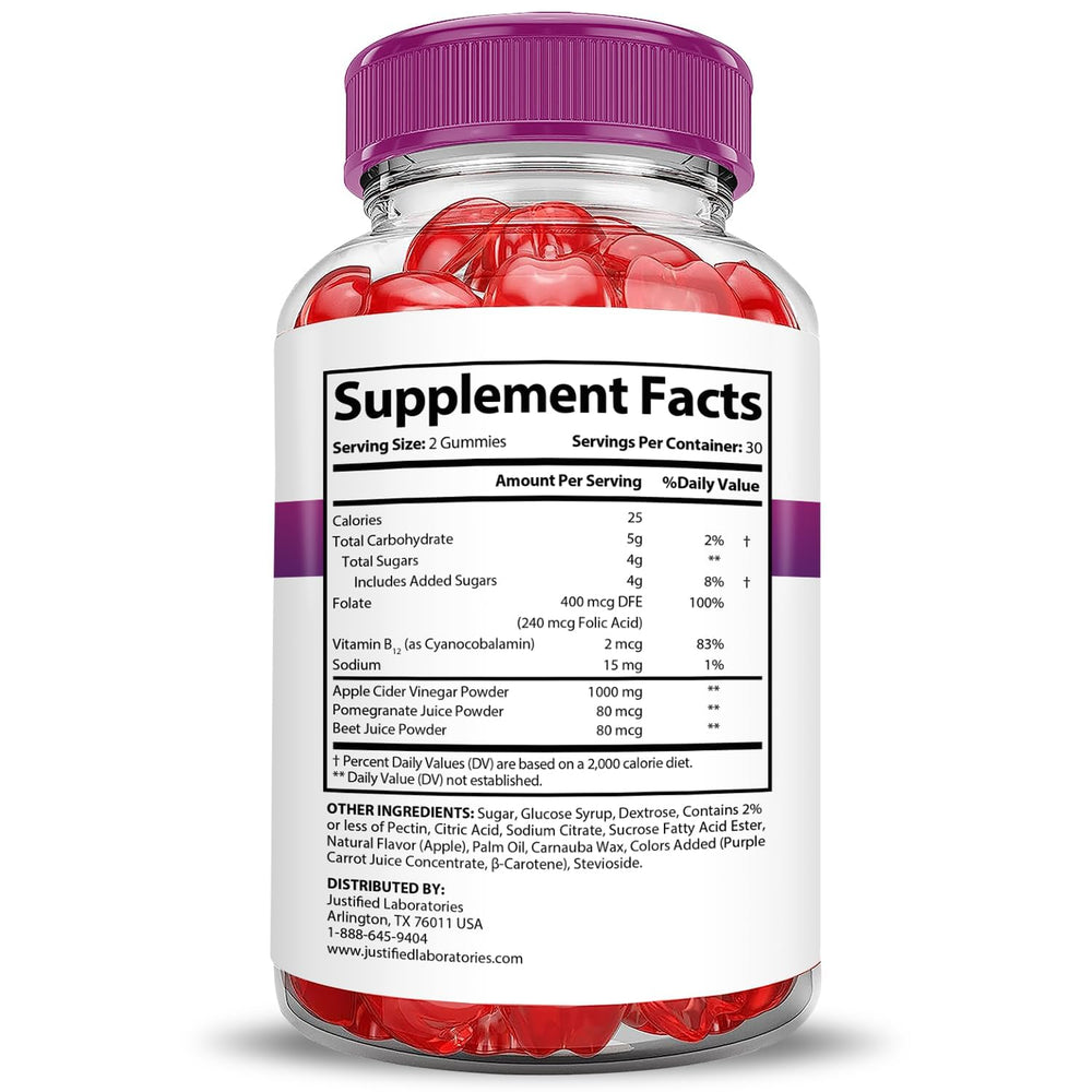 Justified Laboratories Fast Ripped Keto ACV bottle back showing ingredients and vegan features.