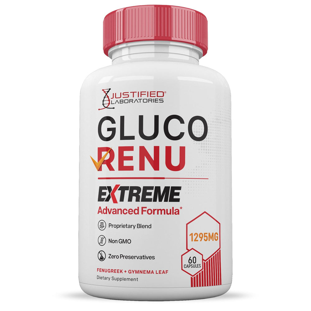 Justified Gluco Renu Extreme label close-up for quick product details.