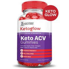 Justified Laboratories Keto Glow Gummies beet juice powder visible—natural color and nutrients.