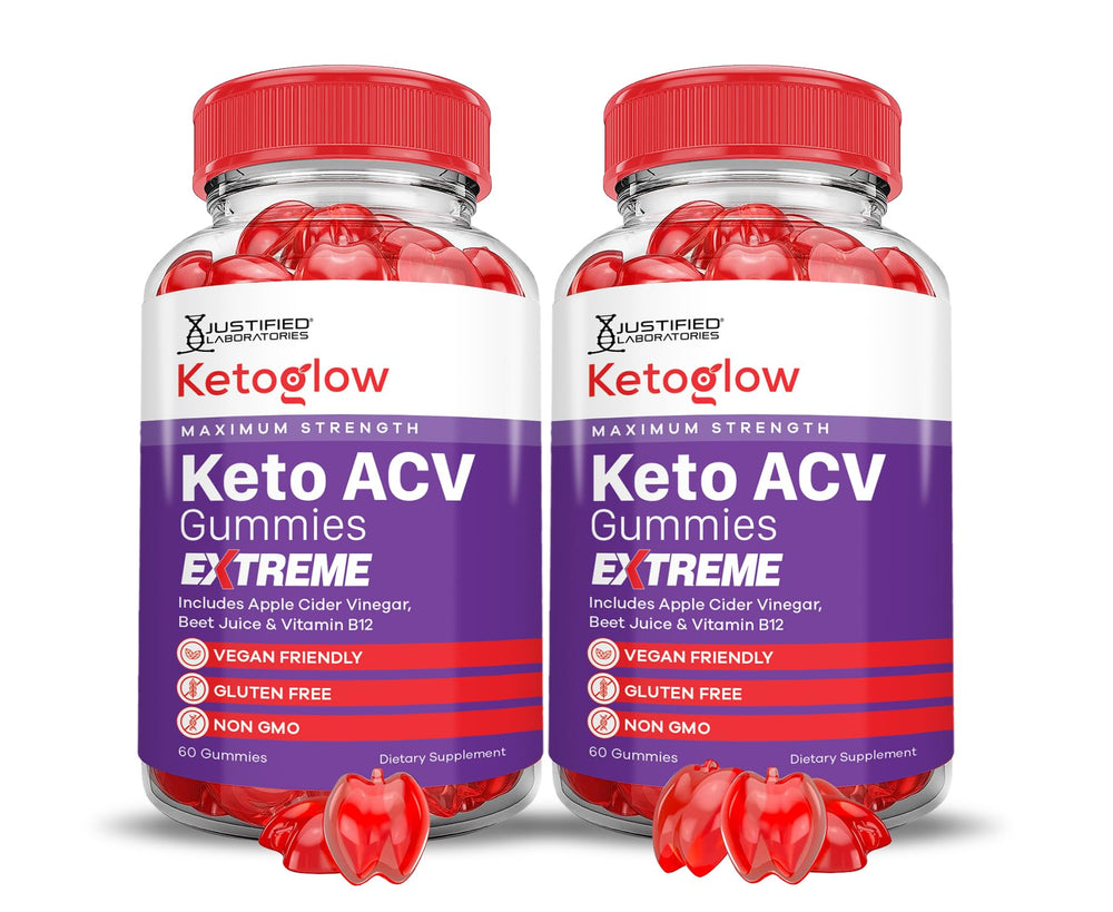 Justified Laboratories Keto Glow Gummies bottle close-up, delicious daily chew for flavor and convenience