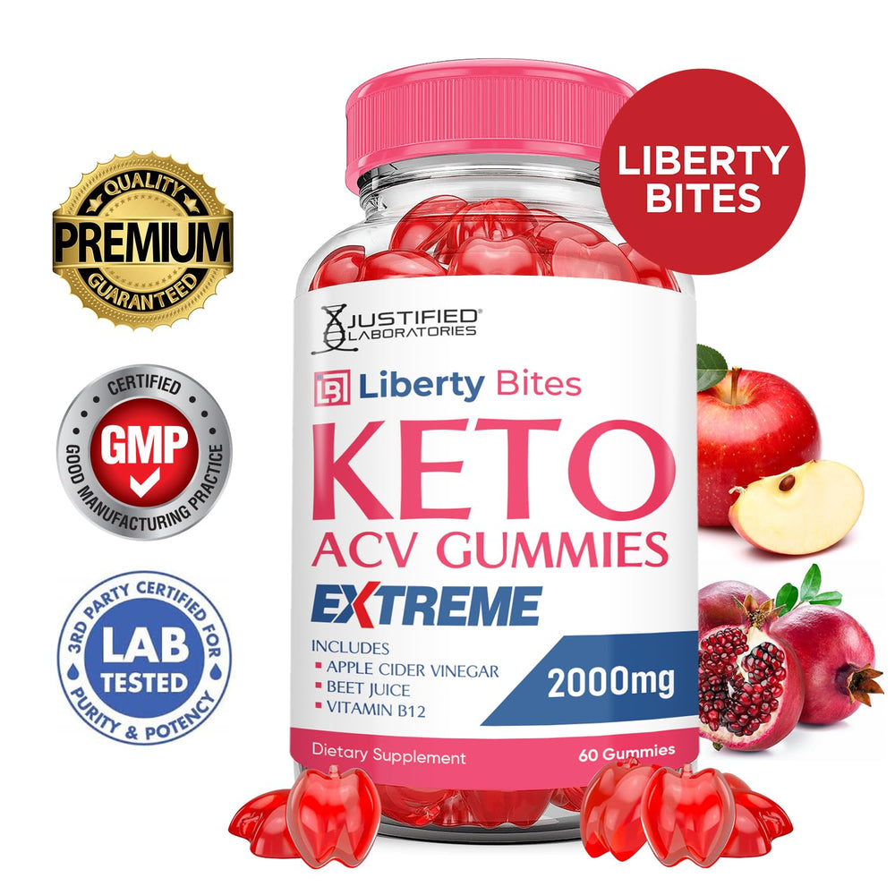 Three-pack Liberty Bites kit shows 180 gummies per bottle in a convenient set.