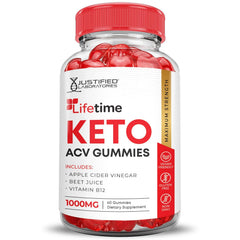 Justified Laboratories Lifetime Keto ACV Gummies 2-pack on shelf emphasizing value and routine use.