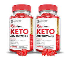 Justified Laboratories Lifetime Keto ACV Gummies bottle side view for convenient daily supplementation.