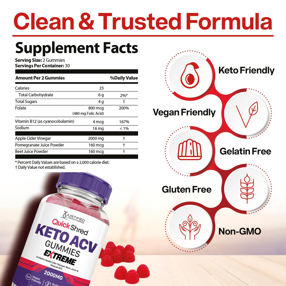 Justified Laboratories Quick Shred ACV Gummies packaging with 60 gummies