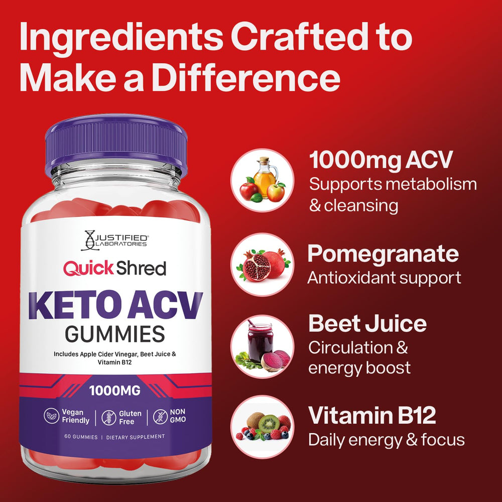 Justified Laboratories Quick Shred Keto ACV Gummies close-up of gummies for a tasty daily treat.