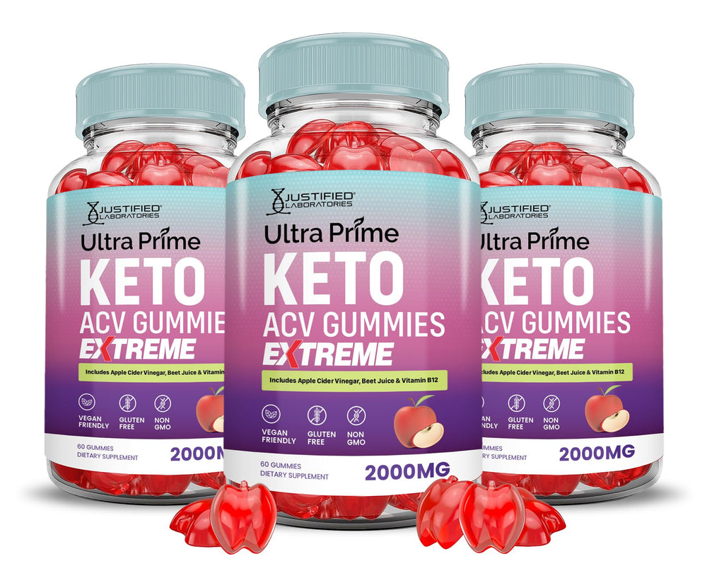 Justified Laboratories Ultra Prime Keto ACV Gummies 3-pack bottle front for daily use