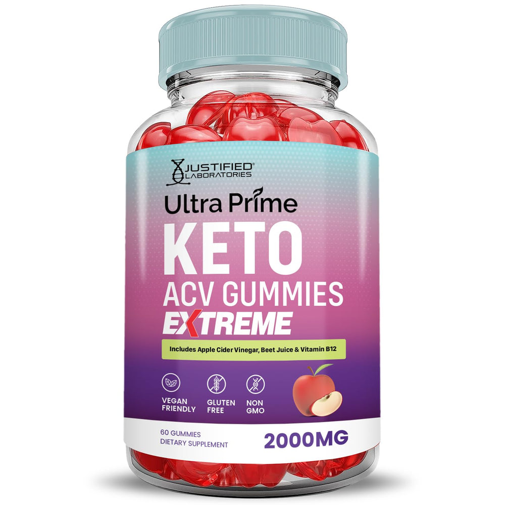 Justified Laboratories Ultra Prime Keto ACV Gummies label back shows vegan, non-GMO claim