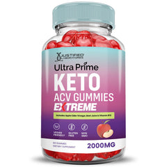 Justified Laboratories Ultra Prime Keto ACV Gummies label back shows vegan, non-GMO claim