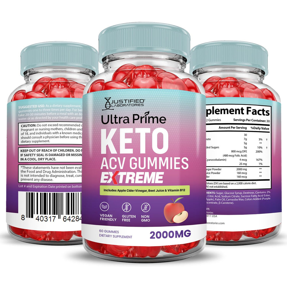 Justified Laboratories Ultra Prime Keto ACV Gummies 3-pack pack shot for value