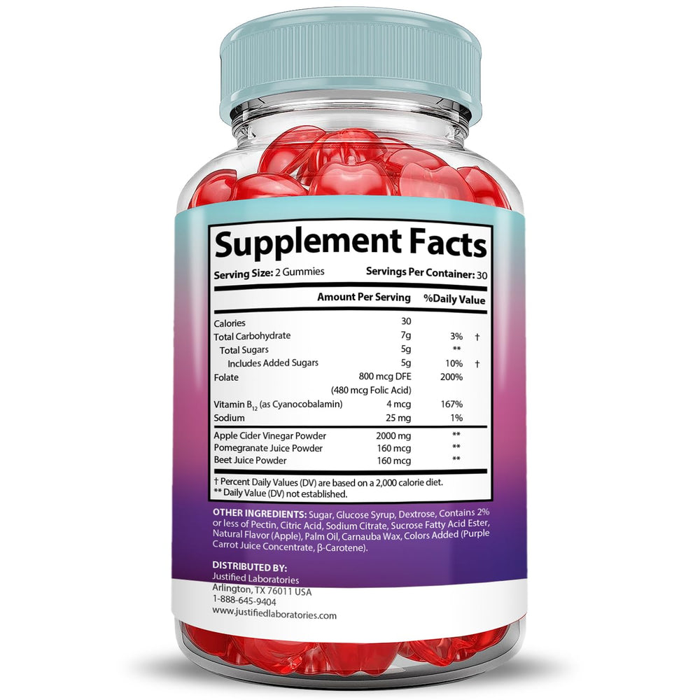 Justified Laboratories Ultra Prime Keto ACV Gummies with pomegranate beet powder visuals