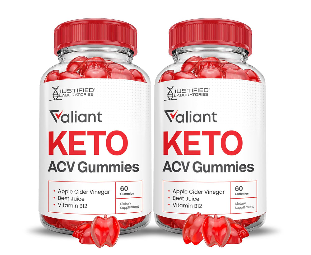 Justified Laboratories Valiant Keto ACV Gummies bottle showing 1000mg per serving for daily use.