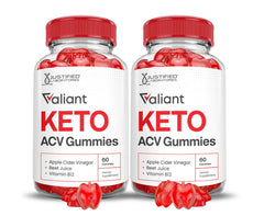 Justified Laboratories Valiant Keto ACV Gummies bottle showing 1000mg per serving for daily use.
