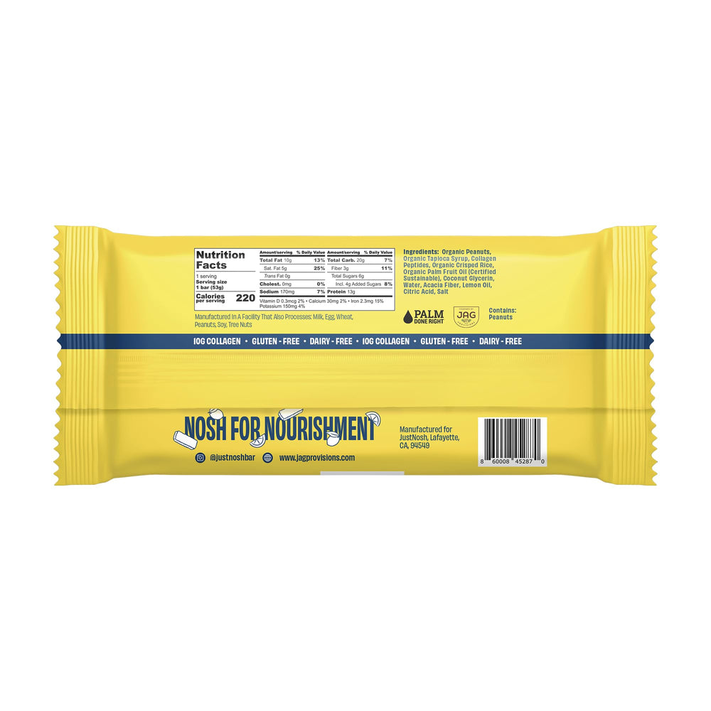 Back view of a 12-pack display of JUSTNOSH Lemon Collagen Bars