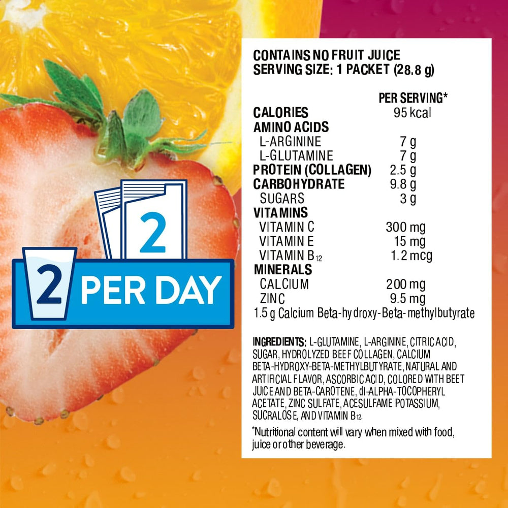 Juven collagen peptides close-up highlighting protein support.