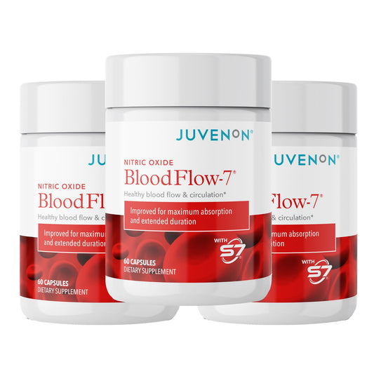 Juvenon BloodFlow-7 bottle label highlighting Nitrosigine for improved circulation.
