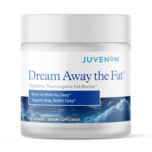 Juvenon Dream Away The Fat bottle shown for nighttime metabolic support.