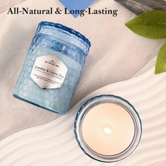 JXDLSQ Decorative glass candle in a serene living space setting