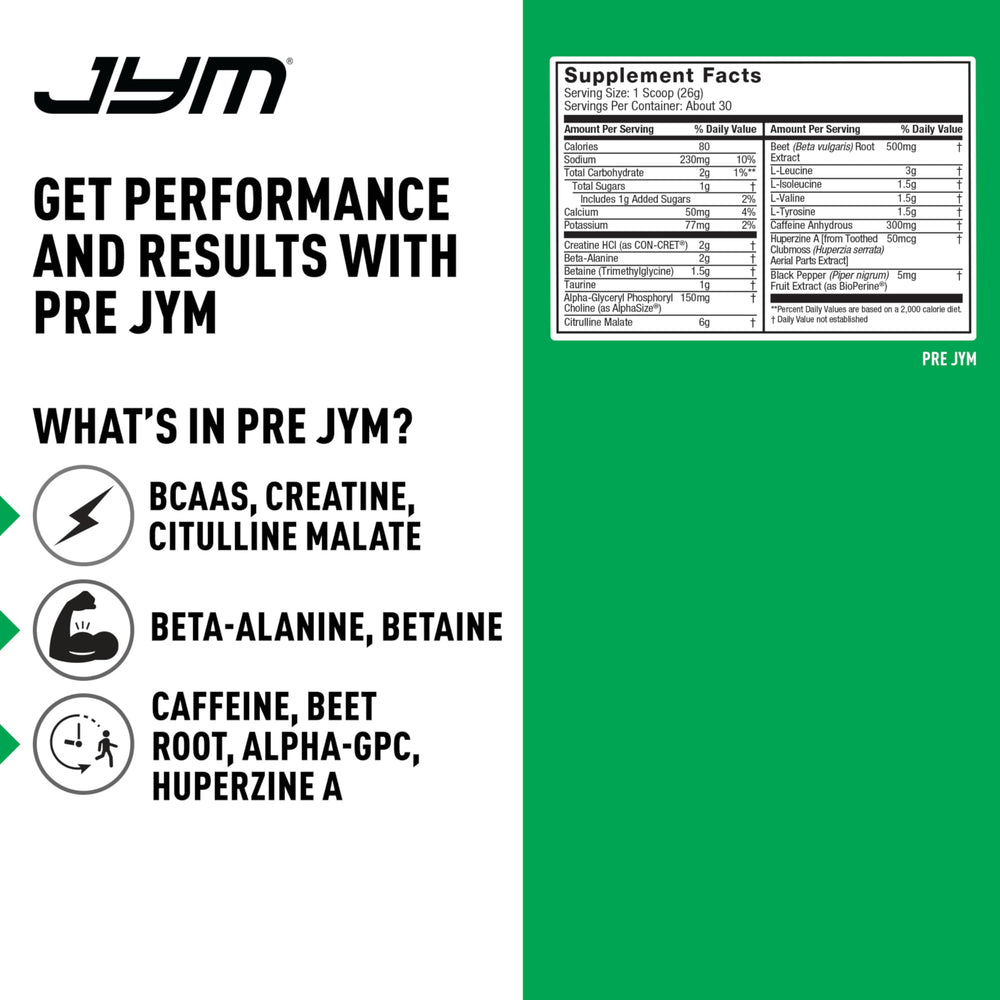 JYM Pre JYM drink poured with vibrant flavor and aroma.