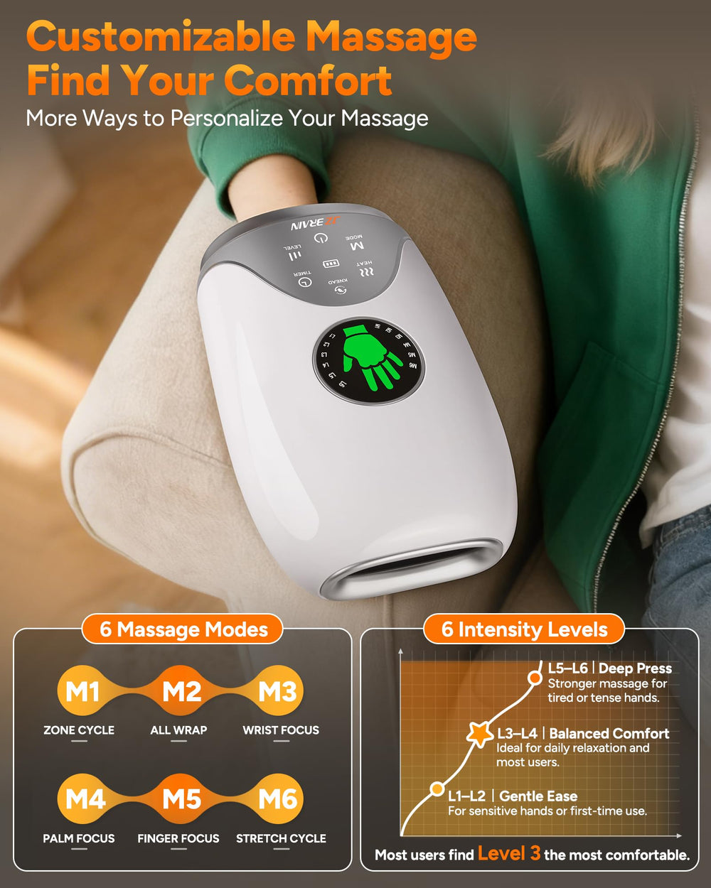 JZBRAIN six massage modes personalize pressure and rhythm for tailored relief.