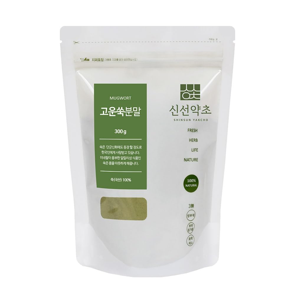 K-Herb mugwort powder in packaging highlighting Korean fresh herb aroma