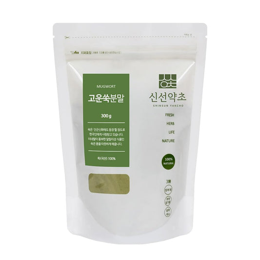 K-Herb mugwort powder in packaging highlighting Korean fresh herb aroma