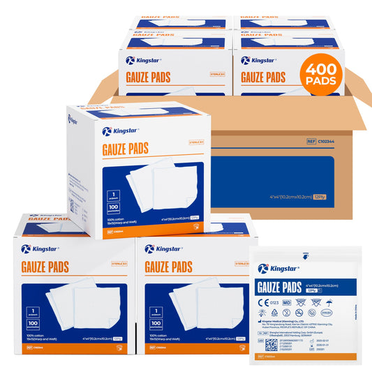 K Kingstar sterile gauze pads 4x4 inch stack for quick wound coverage.