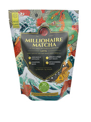 K* PAX Millionaire Matcha tub label highlights ceremonial-grade ingredients for a premium latte.