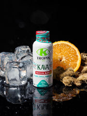 K Tropix Kava Shot Tropical Blast label closeup shows natural extract