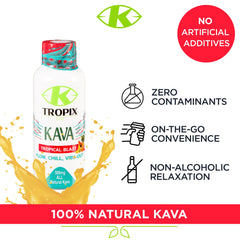 K Tropix Kava Shot Tropical Blast evokes calm mood after use.