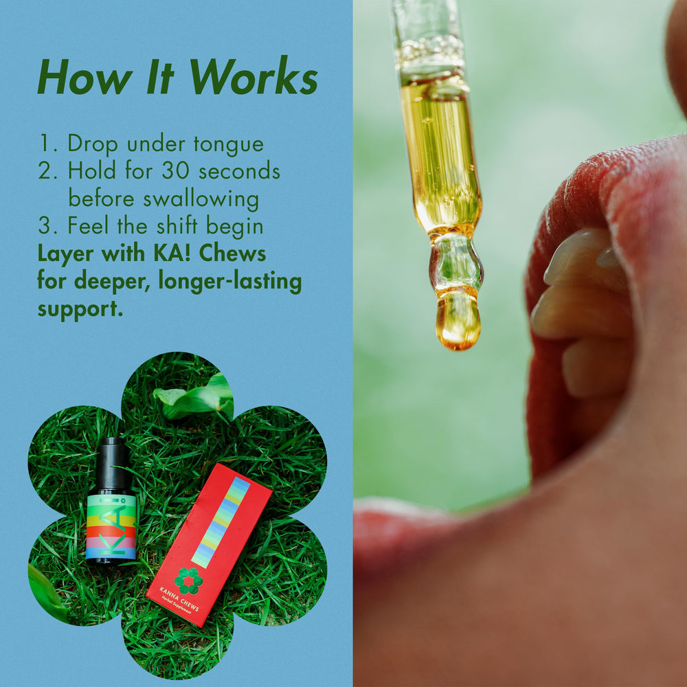 KA! Kanna dosage drops shown for easy daily routine.