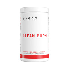 Kaged Clean Burn Capsules bottle front showing non-stimulant weight management support.