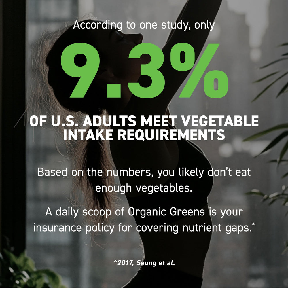 Kaged Organic Greens Outlive100 ingredients palette highlights 26 fruits and vegetables
