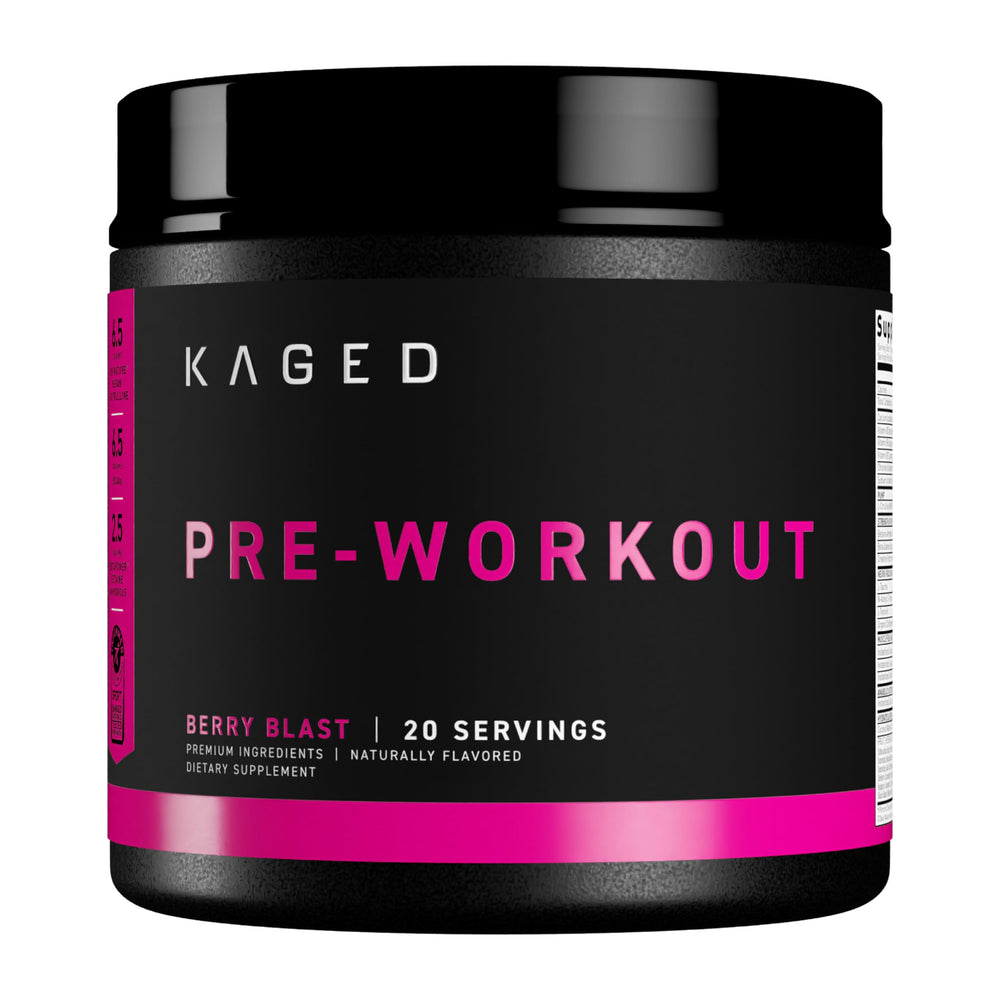 Kaged Original Pre Workout Berry Blast bottle for energy and focus during workouts.