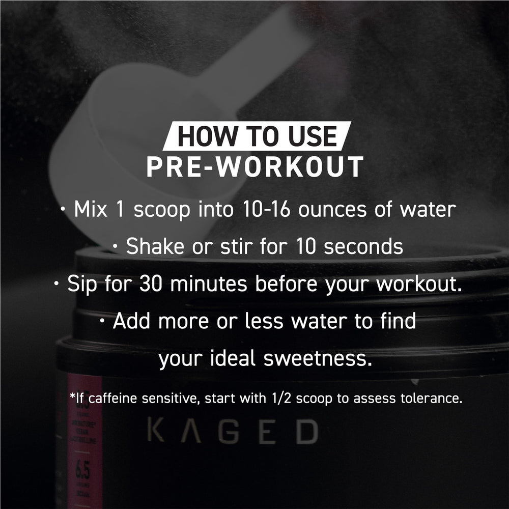 Kaged Pink Lemonade pre-workout bottle on a store shelf.