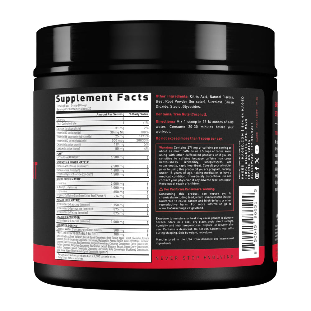 Kaged Fruta Punch, pruebas de terceros y perfil de ingredientes.