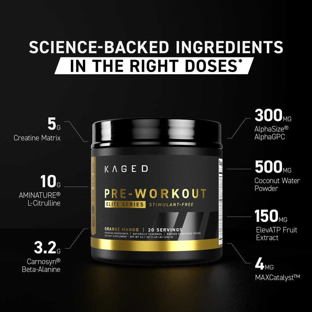 Kaged Pre Workout Elite scoop showing the full 32 g dose