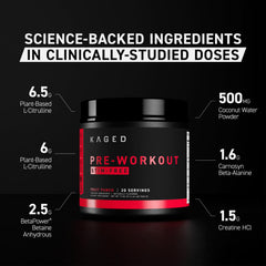 Kaged stimulant-free pre-workout fruit punch pour showing quick mix before training.