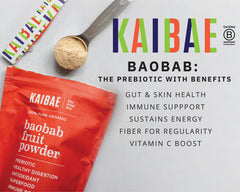 KAIBAE Baobab powder spoon showing convenient serving size.