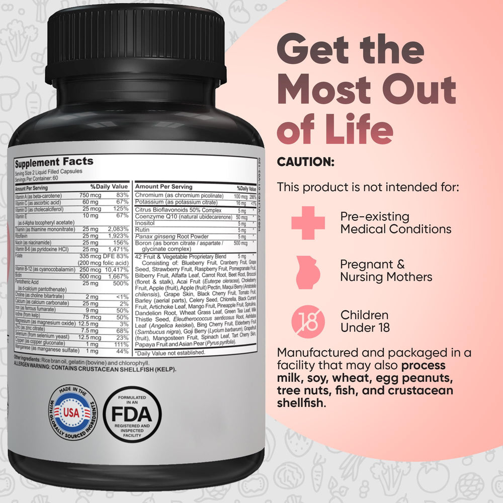 Kaitamin 42-vegetable blend graphic signals antioxidants and nutrition support.
