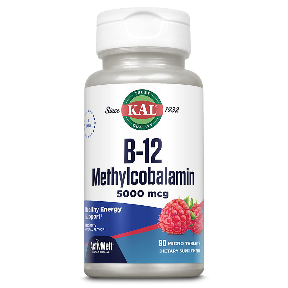 KAL B12 methylcobalamin 5000mcg bottle with ActivMelt for quick tongue melt