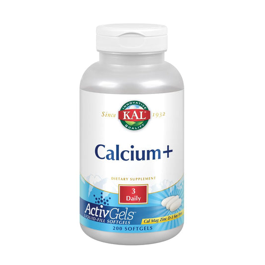KAL Calcium Plus softgels bottle front for daily bone health support